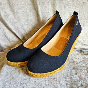 VISCATA Women’s Black Canvas Espadrille Wedge Heel, Round Toe, US 9